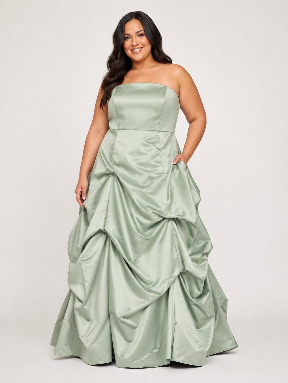 David's Bridal Sage Green Strapless Gathered Ball Gown Formal Dress Size 24